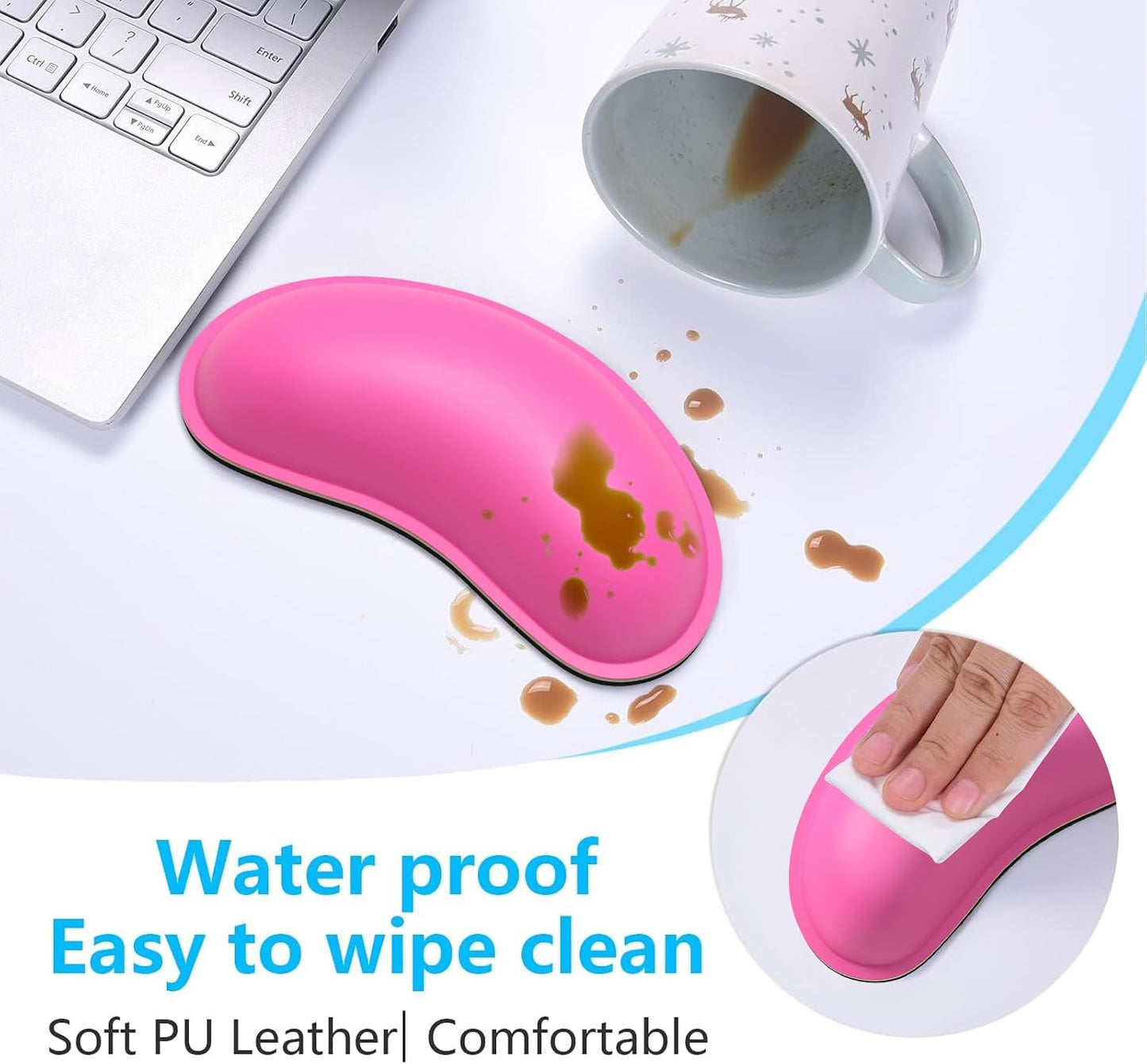 Dapesuom Mouse Wrist Rest, Ergonomic Memory Foam Mouse Wrist for Computer Desk Mats Support, PU Leather Hand Rest Pad Cushion for Gaming, Laptop, Men, Women, Pain Relief & Easy Typing, Black