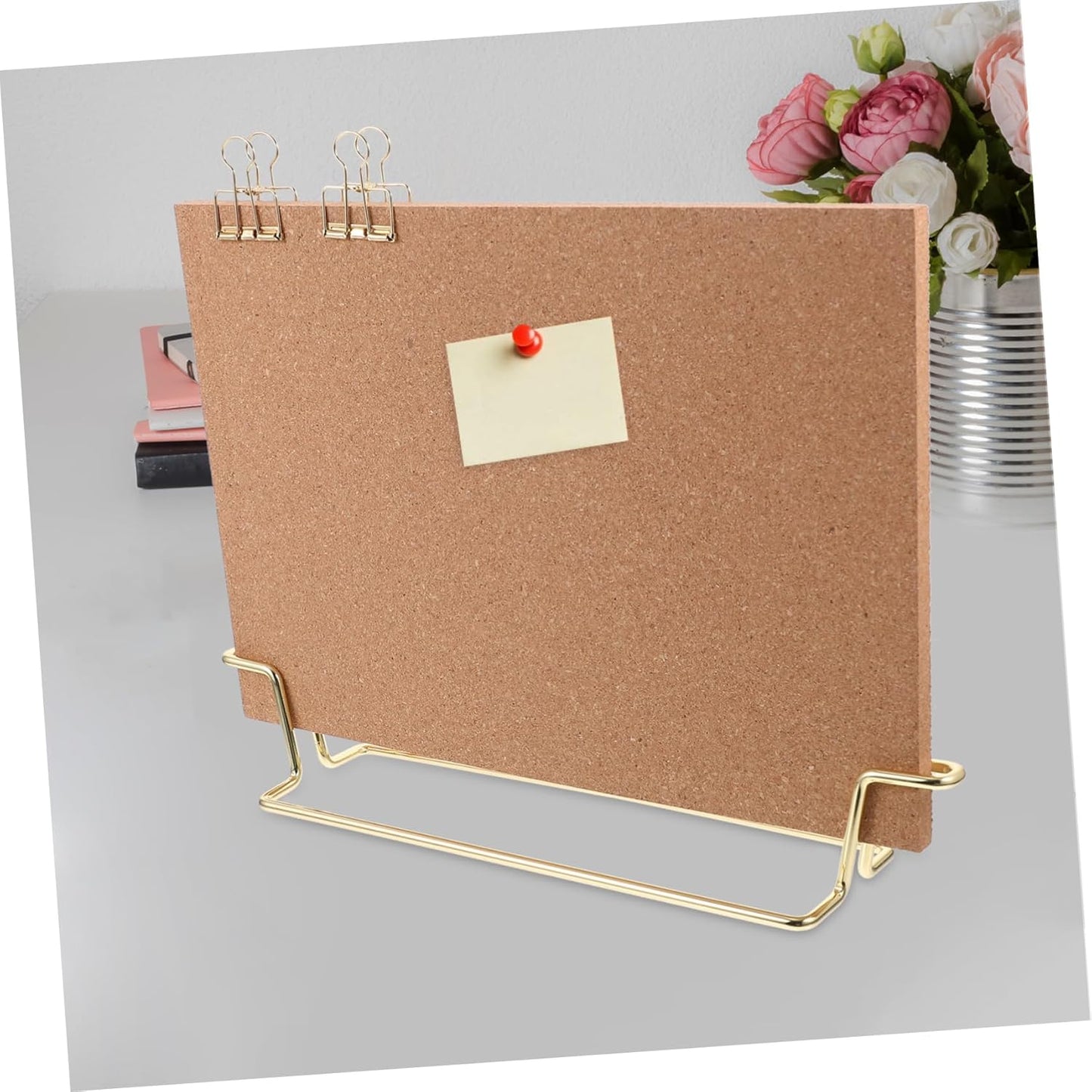 STOBOK 12X8.66 Inch Cork Board with Stand and Frame Small Desktop Bulletin Board for Office Message Photo Display Reusable Pin