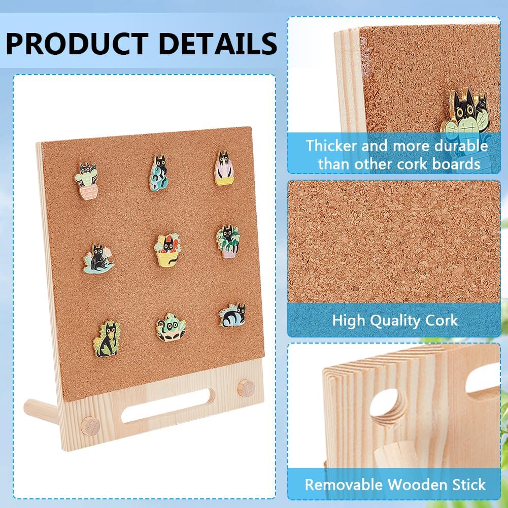 BENECREAT Pin Board Cork Board, 9.7x8.2inch Rectangle Bulletin Display Board Desktop Brooch Cork Display Stands for Brooch Pin Collection Display, Office Home and School Decor