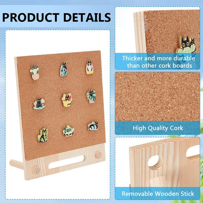 BENECREAT Pin Board Cork Board, 9.7x8.2inch Rectangle Bulletin Display Board Desktop Brooch Cork Display Stands for Brooch Pin Collection Display, Office Home and School Decor