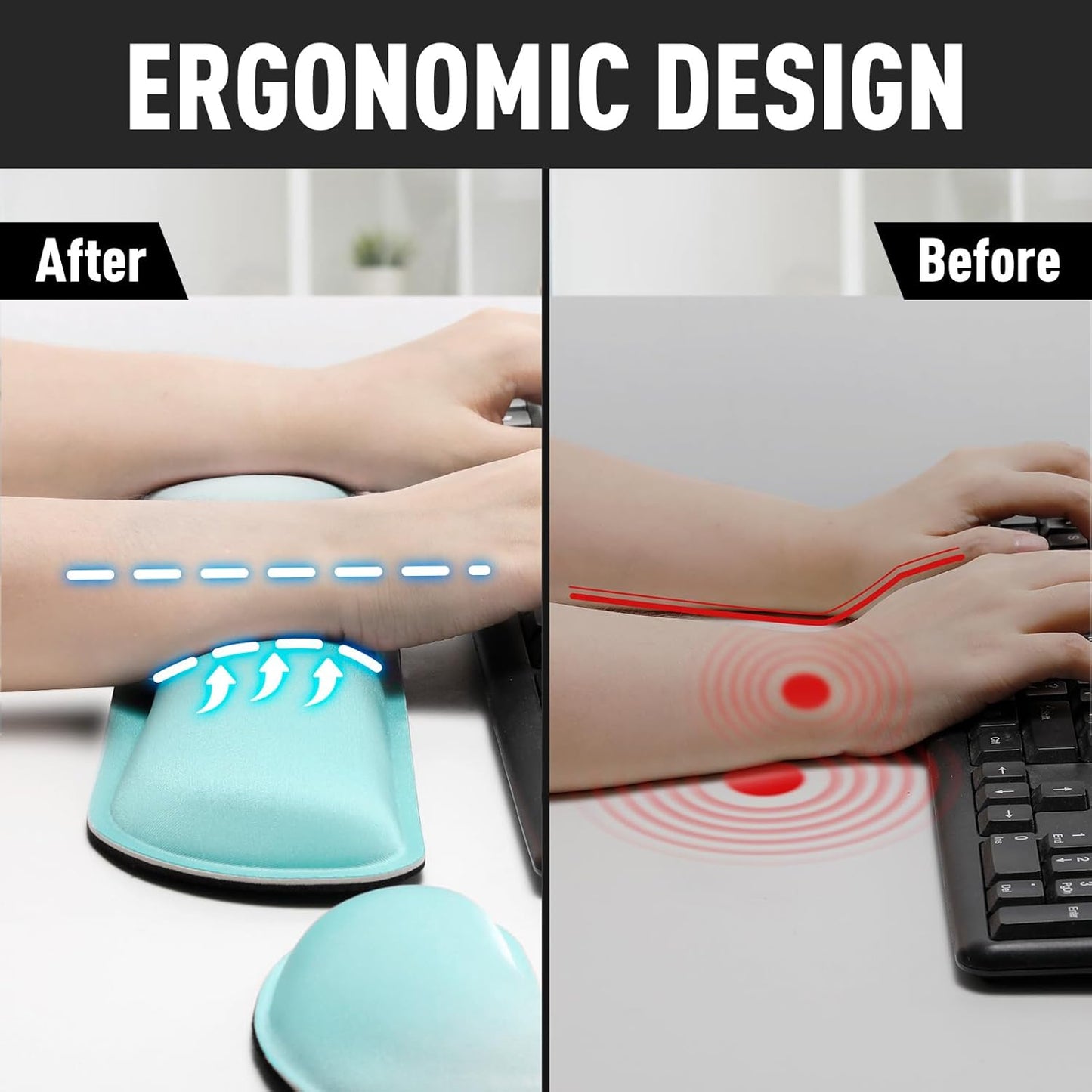 Gimars Upgrade Enlarge Silky and Superfine Fabric Gel Memory Foam Keyboard Wrist Rest Set, Ergonomic Keyboard Mouse Wrist Support for Typing Pain Relief, Comfort for Office, Gaming, Computer, Black