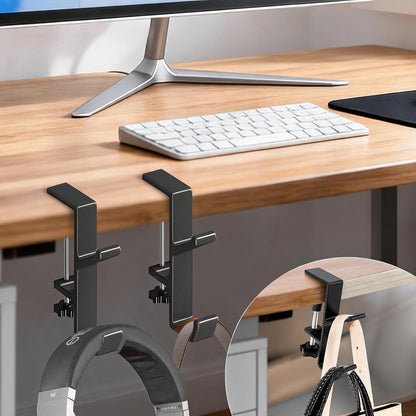 Desk Mount Bag Holder Hook Clamp,On Backpack Hanger Portable Desk Mount Headphones Holder for Reduce Desk Clutter Table Desk Table Hanging Storage (1 Pcs-Double Hook White)