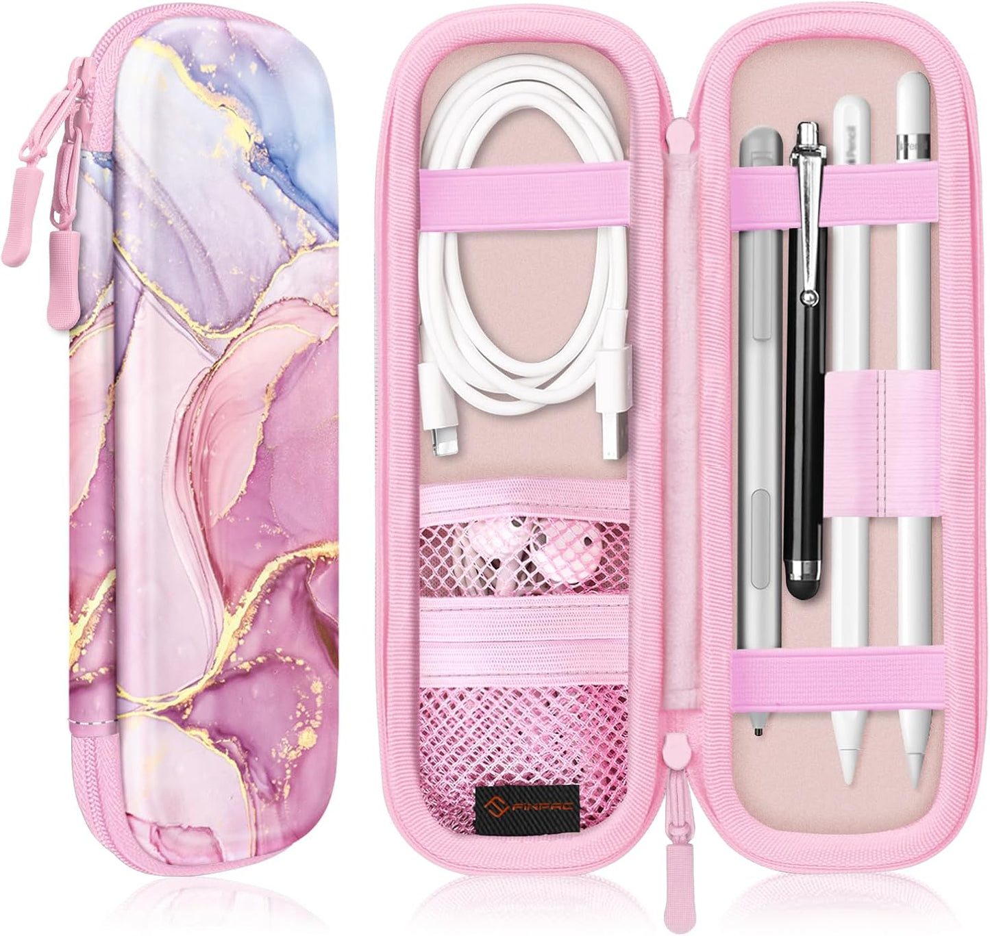 Fintie Holder Case for Apple Pencil Pro, Apple Pencil (USB-C / 1st / 2nd Generation), PU Leather Carrying Bag Sleeve Compatible with Pen, USB Cable, Samsung Stylus, Lilac Marble