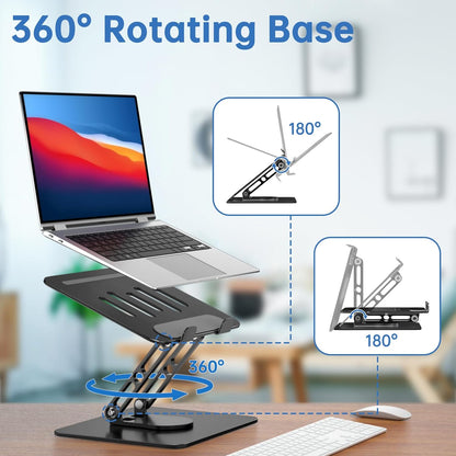 Laptop Stand for Desk Adjustable Computer Stand with 360 Rotating Base Ergonomic Laptop Riser Mount for Desk Foldable Protable Computer Desk Fits with MacBook Pro Air, Rectangle