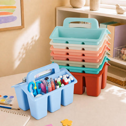 gisgfim 8 Pack Classroom Caddy Storage Basket with Handle 4 Compartment Storage Caddy Plastic Arts Crafts Caddies Protable Classroom Craft Caddies for Kids Schools Art Craft Supplies(Pastel)