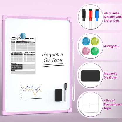 MaxGear Double-Sided Dry Erase Board for Wall, 16"x12" Hanging Whiteboard, Small Dry Erase White Board with 3 Markers and 4 Magnets, Portable Whiteboard for Planning, Drawing, Memo, to Do List