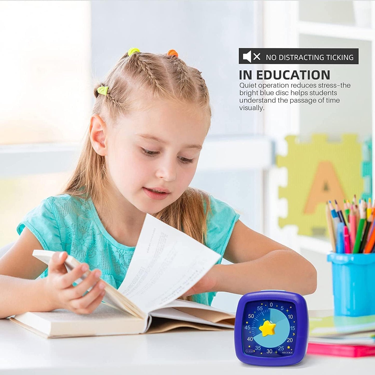 Secura 60-Minute Visual Timer, Silent Study Timer for Kids and Adults, Time Clocks, Time Management Countdown Timer for Teaching (Black & Cloud)