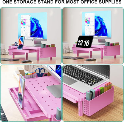WALI Computer Monitor Stand for Desk, Adjustable Laptop Riser, Desk Monitor Stand Underneath Storage for Office, Home, School Supplies (STT003), 1 Pack, Black
