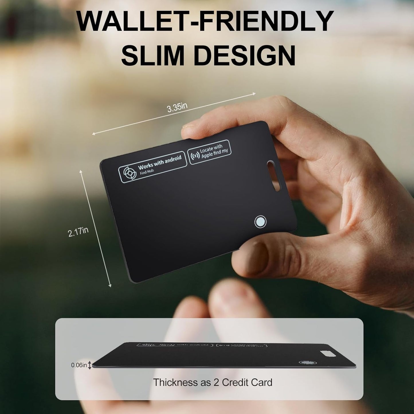 2 Pack Ultra Slim Rechargeable Wallet Tracker Card, IP67 Waterproof Bluetooth Tracking Card Compatible with Apple Find My & Android, Item Locator for Wallet Luggage Backpack