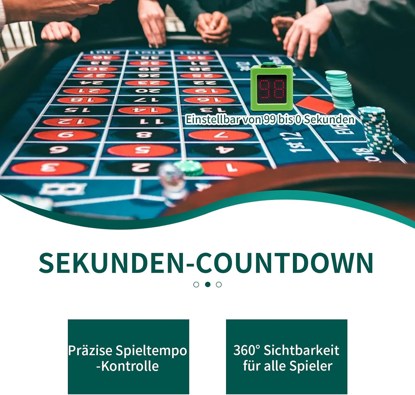 GANXIN Poker Shot Clock, Seconds Countdown Timer for Poker/Casino/Chess Tournament,20/30 Sec and Custom Time,4-Sides Cube Timer (Small,Green)