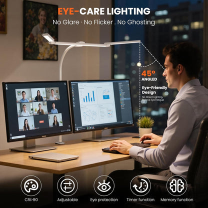 LED Desk Lamp for Office Home, 3 Head Adjustable Computer Monitor light Bar Stepless Dimming, Eye Caring Architect Desk Lamp Table Lamp Clip on Desk Light with Clamp for Reading Study Workbench Black
