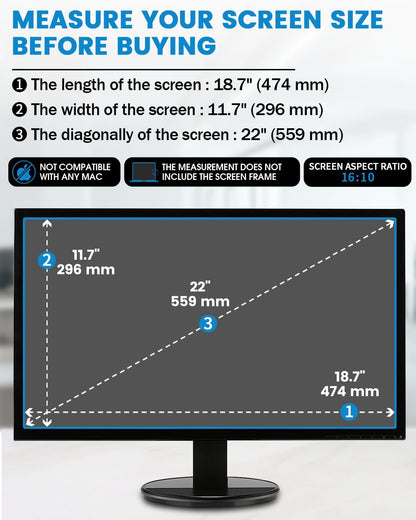 F FORITO 2-Pack 22 inch 16:10 Matte Anti Glare Computer Screen Cover, Anti Glare Eye Protection Film Compatible with All 22" Widescreen Monitors with 16:10 Aspect Ratio (18.7"W x 11.7"H) Not for 16:9