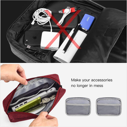 imComor Universal Electronics Accessories Case, 2-Pack Portable Soft Carrying Case Bag Wire Cable Organizer for Hard Drive, Power Adapter, Laptop Mouse, Cosmetics Kit, Small+Big-Black
