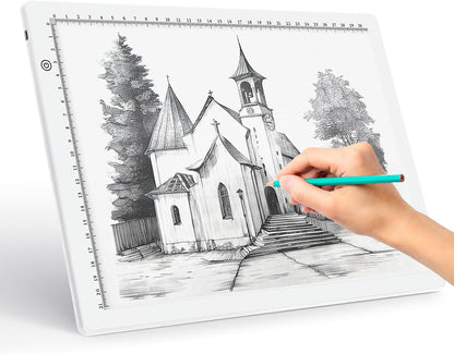 Fiqiuuiid A4 Rechargeable LED Light Pad, Tracing Light Box with 6-Level Dimmable & Light Guide artboard, Diamond Painting Light Board with Stand and Top Clip, Cordless Lightbox with Carrying Case