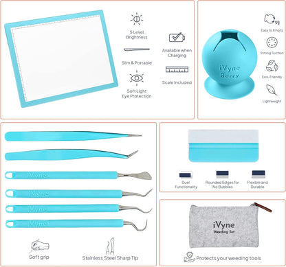 iVyne Complete Set Rechargeable A4 Light Pad, Weeding Tools for Vinyl, Scrap Collector for Cricut and Silhouette Machines for Every Tracing, Drawing Projects (Green)