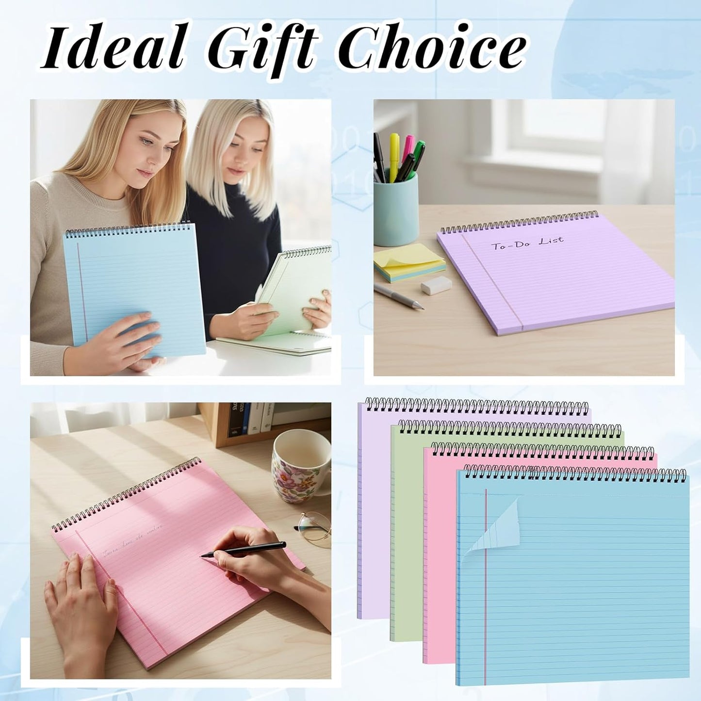 MotiMind 4 Pack Landscape Notebook Top Spiral Bound 11 x 9.5 Inch College Ruled Legal Pads Horizontal Notepad with Hole Punched Pages for Office School Meeting Project Notes Daily Use, White
