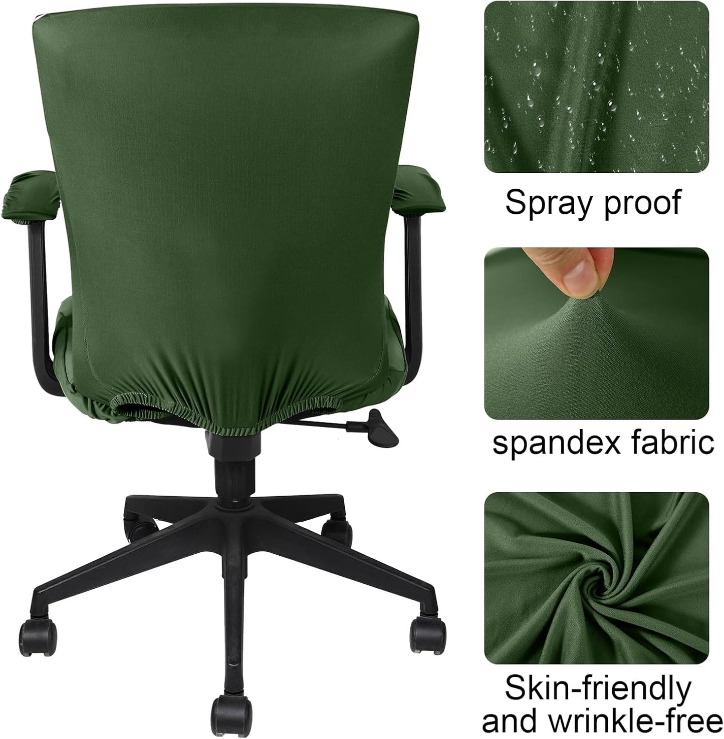 Tallew 4 Pcs Office Chair Covers Set Computer Universal Protective Stretchable Chair Seat Covers Desk Armrest Cover Pads Office Cushion Backrest for Rotating(Regular,Black)