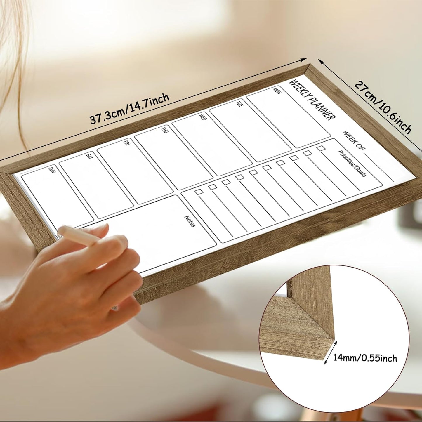 Dry Erase White Board Weekly Calendar Board, Magnetic Whiteboard for Wall,13“x17 Solid Wood Rustic Brown Framed Message Board, Planner Board for Office, Home, School(Weekly-BB-RB-3343)
