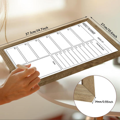 Dry Erase White Board Weekly Calendar Board, Magnetic Whiteboard for Wall,13“x17 Solid Wood Rustic Brown Framed Message Board, Planner Board for Office, Home, School(Weekly-BB-RB-3343)