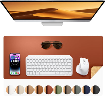 Aothia Dual-Sided Desk Pad - 25.6x13.7 inches Leather Desk Mat, Natural Cork Desk Pad Protector, Large Mouse Pad for Desk, Waterproof Desk Blotter Pad, Desk Writing Pad for Office Work/Home, Black