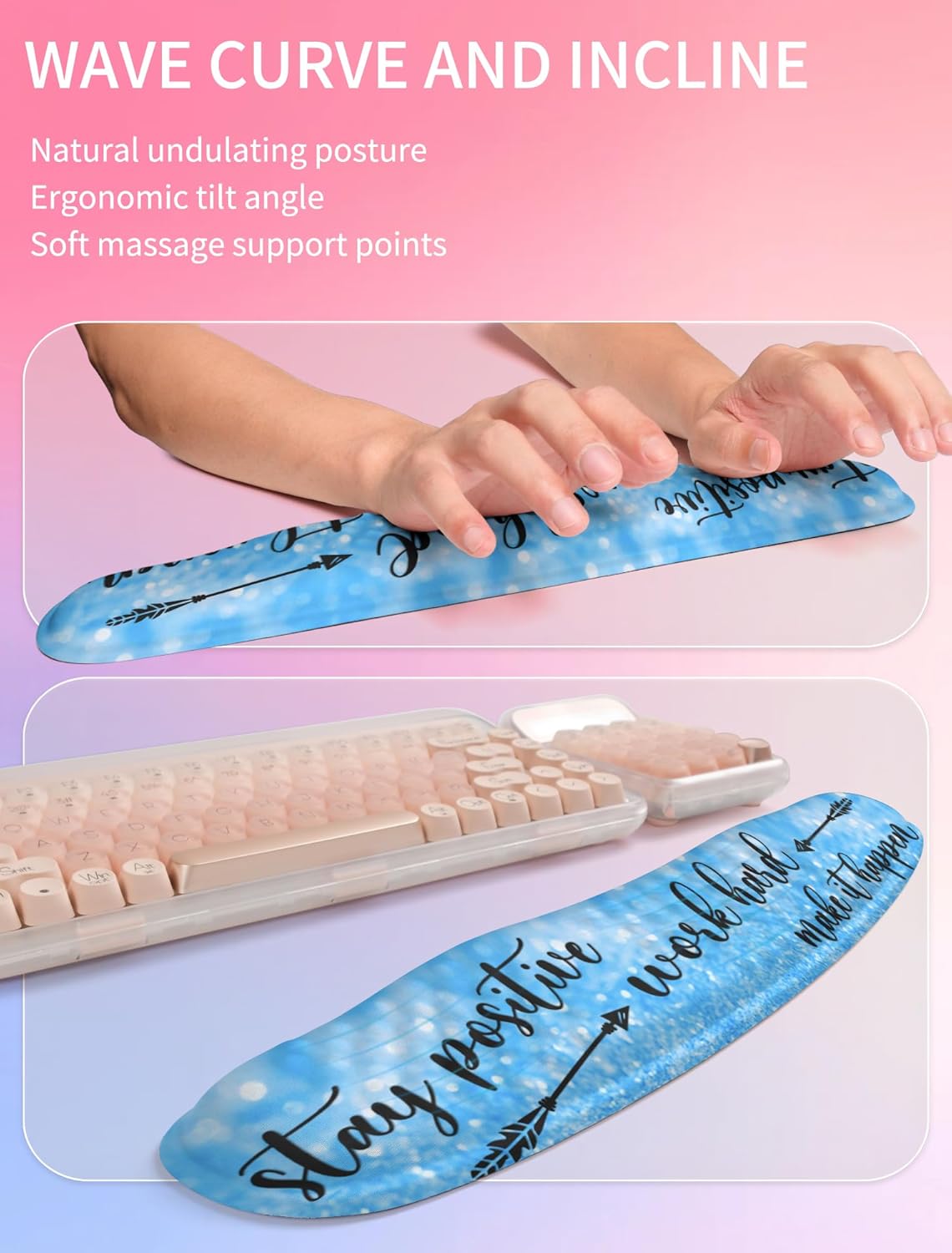 Hokafenle 2in1 Combination, Wave Keyboard Wrist Rest and Ergonomic Curvature Mouse Pad Wrist Support for Relieve Wrist Pain, Filled with Soft Cushion Memory Foam, Black
