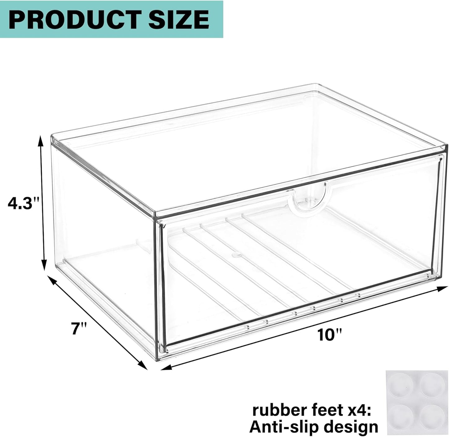 Prsildan Acrylic Drawer Makeup Organizer with 6 Drawers (Not for Baby Bottle), Set of 2 Office Desk Organizers Accessories, Clear Stackable Storage Drawers for Vanity, Craft (Largest Drawer 4" Tall)