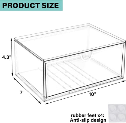 Prsildan Acrylic Drawer Makeup Organizer with 6 Drawers (Not for Baby Bottle), Set of 2 Office Desk Organizers Accessories, Clear Stackable Storage Drawers for Vanity, Craft (Largest Drawer 4" Tall)