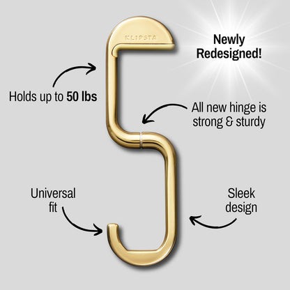 FLIP Bag Hook - Newly Redesigned. Portable Purse Hanger for Table with Magnetic Closure - Now Holds up to 50 lbs (Gold)
