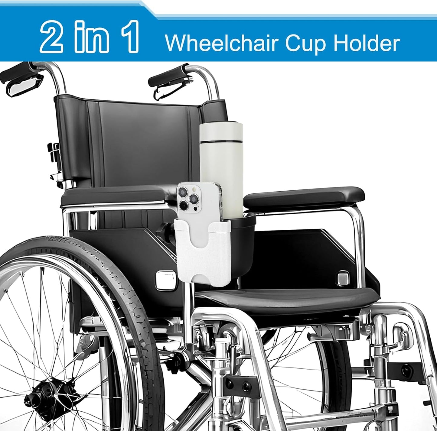 Accmor 2-in-1 Walker Cup Holder with Phone Holder, Wheelchair Cup Holder, Rollator Cup Holder, Cup Phone Holder for Walker, Wheelchair, Rollator, Mobility Scooter