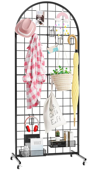 Asee'm Grid Wall Panels Display Stand 2' x 5.2' FT Black Movable Wire Grid Wall Display Rack Heavy Floorstanding Detachable Girdwall Panel with T-Base for Craft Show Rack, Retail Displays 1PCS