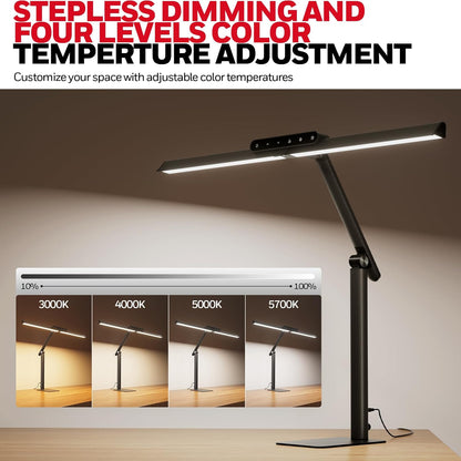 Honeywell LED Desk Lamp with Clamp - HJ1 Sunturalux Eye-Caring Clip on Lights for Home Office, 1200LM Clamp Lamp 4 Color Modes Stepless Dimming Task Desk Light for Working Black