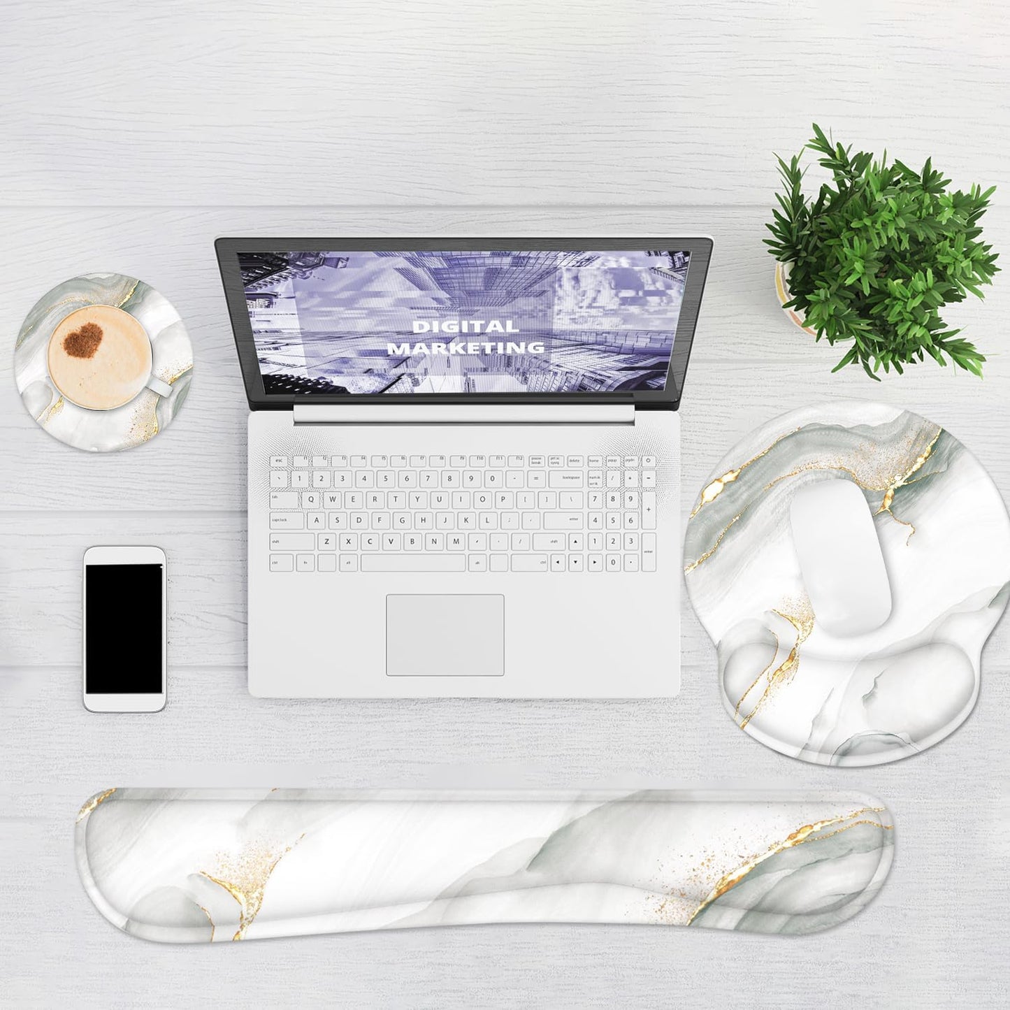 Ergonomic Mouse Pad with Wrist Rest and Keyboard Wrist Rest, Memory Foam Wrist Rest for Computer Keyboard, Easy Typing, Pain Relief, Mouse Pad Wrist Support for Gaming,Office, Laptop, Black Flower