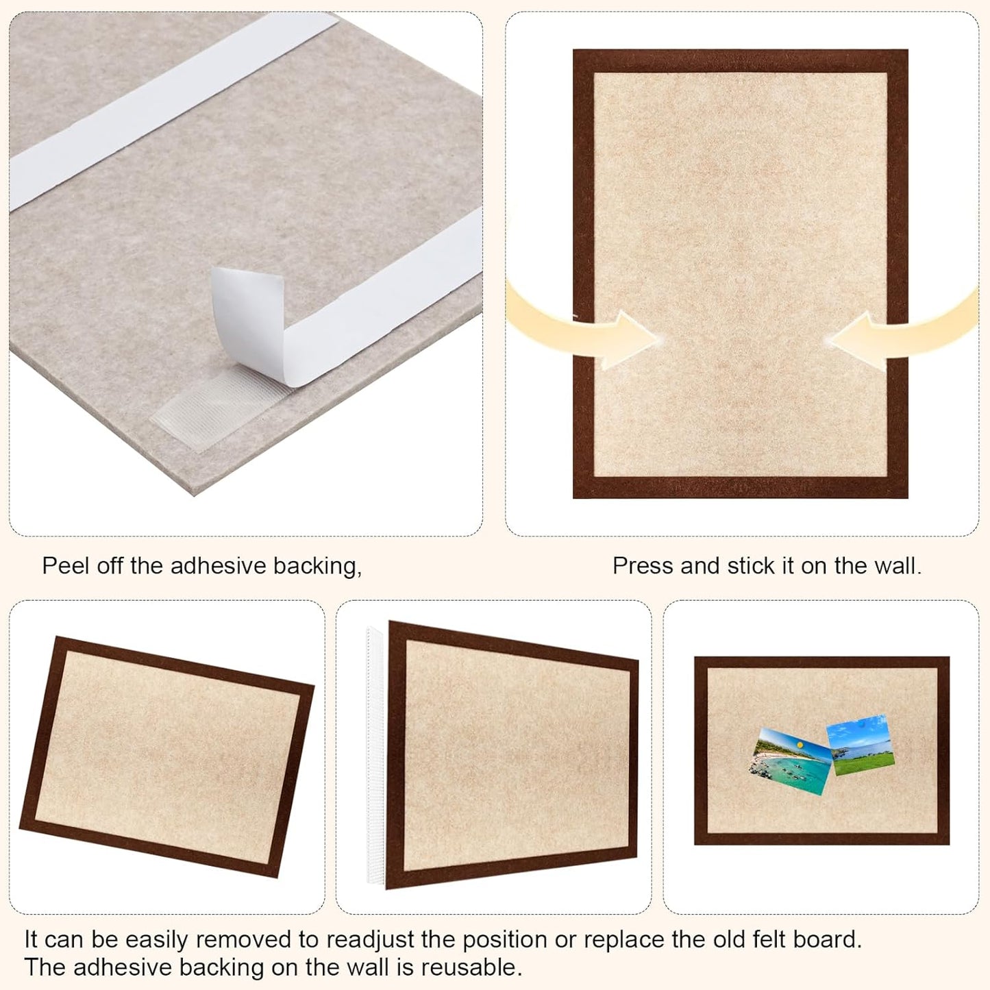 Felt Pin Board Bar Strips Bulletin Board for Bedrooms Offices Home Wall Decoration, Notice Board Self Adhesive Cork Board with 35 Push Pins for Paste Notes, Photos, Schedules