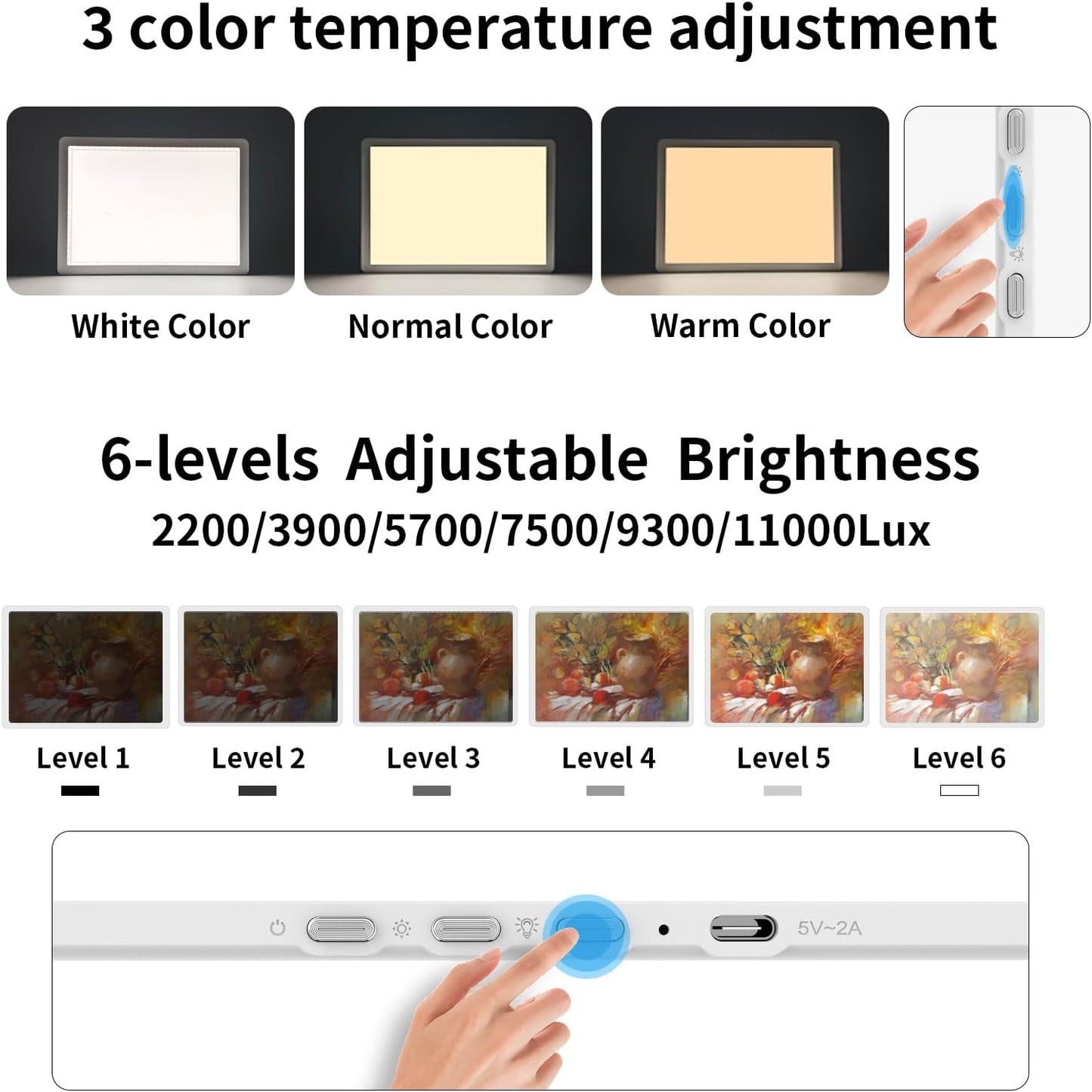 TOHETO A4 Light Board for Diamond Painting, Super Bright Magnetic Light Pad with Side Buttons, Lightbox for Tracing and Drawing, Corded Light Table for Sketching, Animation, Weeding Vinyl (Black)