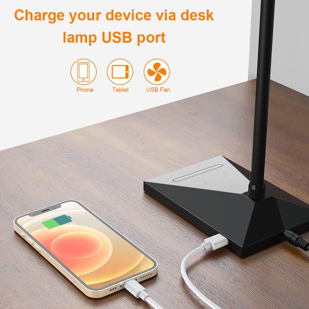Vansuny Clip on Light LED Desk Lamp with Eye-Caring LED Light and Metal Clip, 6 Level Brightness 3 Color Modes, Power by USB Port 5W Adjustable Neck Reading Lamp for Home and Office (5W, Black)