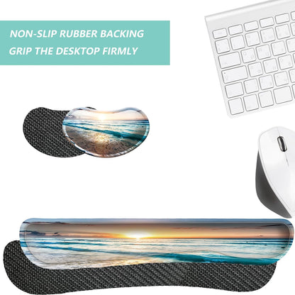 Keyboard Wrist Rest Mouse Wrist Support Set, Memory Foam Wrist Rest Pad for Computer Laptop Keyboard Mouse, Ergonomic Wrist Cushion Support for Typing Pain Relief, Gaming Home Office, Flowers Grass