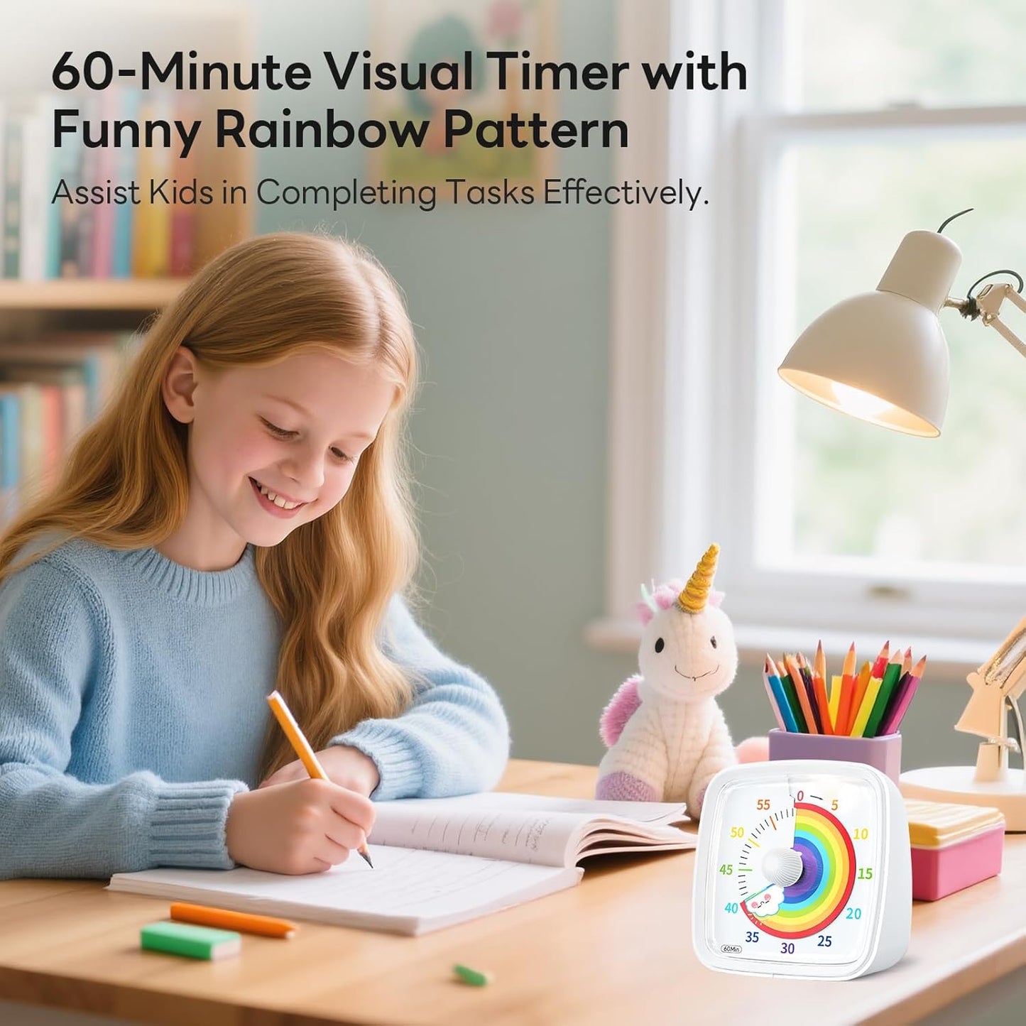 Yunbaoit Visual Timer with Night Light, 60-Minute Countdown Timer for Kids and Adults, Silent Classroom Timer, Time Management Tool for Home, School, or Work (Light Blue)
