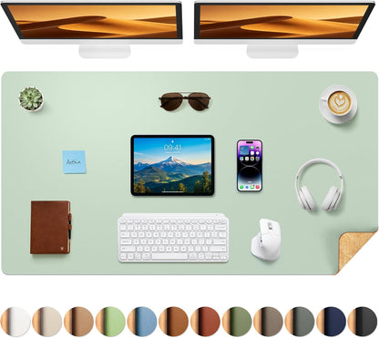 Aothia Dual-Sided Desk Pad - 25.6x13.7 inches Leather Desk Mat, Natural Cork Desk Pad Protector, Large Mouse Pad for Desk, Waterproof Desk Blotter Pad, Desk Writing Pad for Office Work/Home, Black