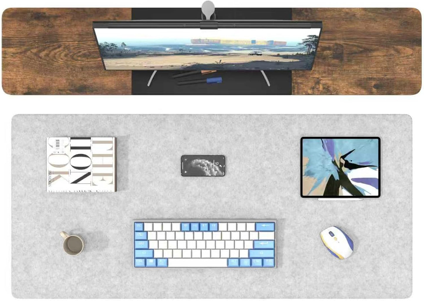 DAWNTREES Large Felt Desk Mat, 40''x16'' Full Keyboard and Mouse Pad for Office and Home, Computer Desk Mat for Desktop, Non-Slip Felt Desk Pad Protector