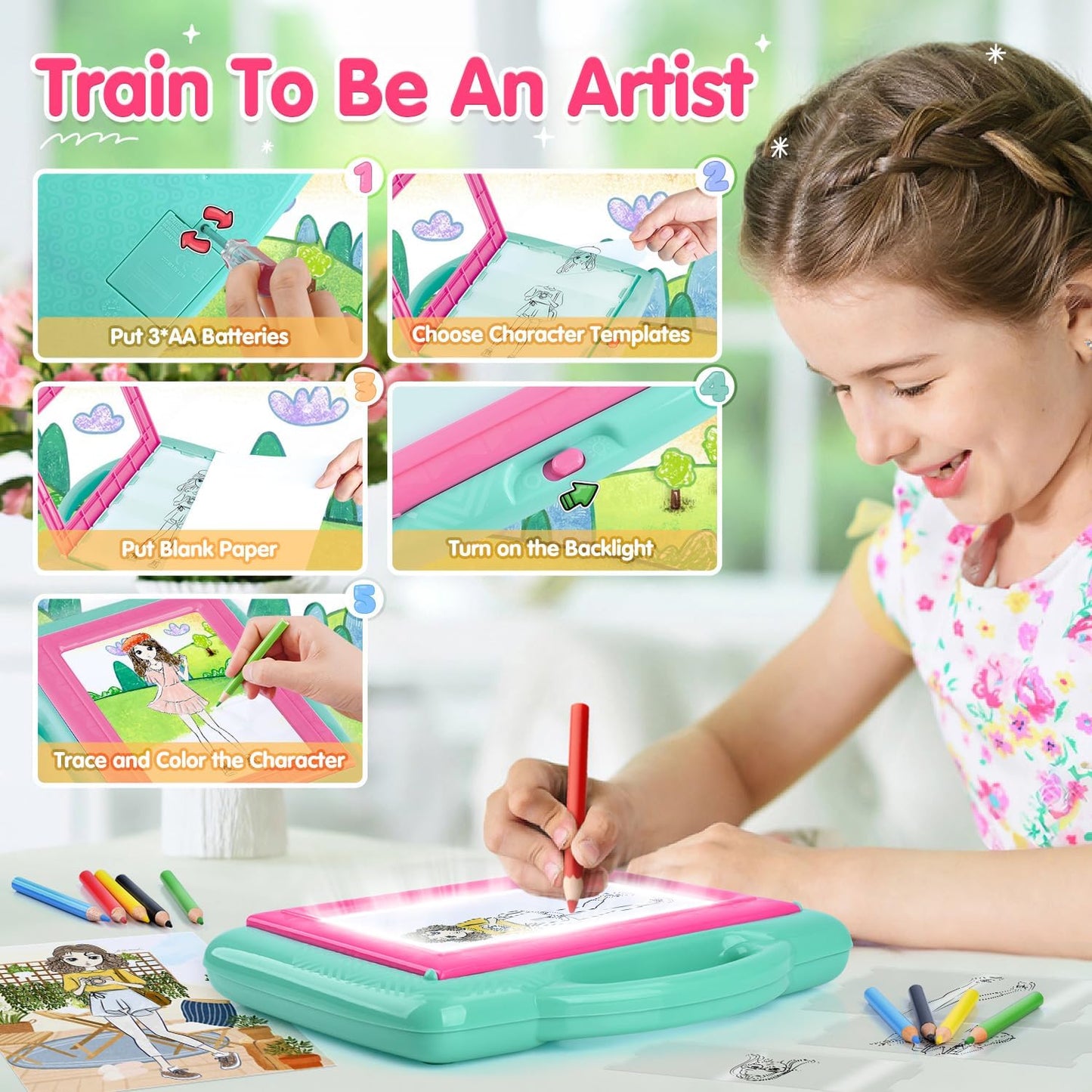 PLAY Light Up Tracing Pad for Kids, LED Tracing Pad Toys for Girls Ages 6-12, Arts & Crafts Writing Drawing Tracer Board, Birthday Toys Gifts Ideas for Girl or Boy 6+ Year Old