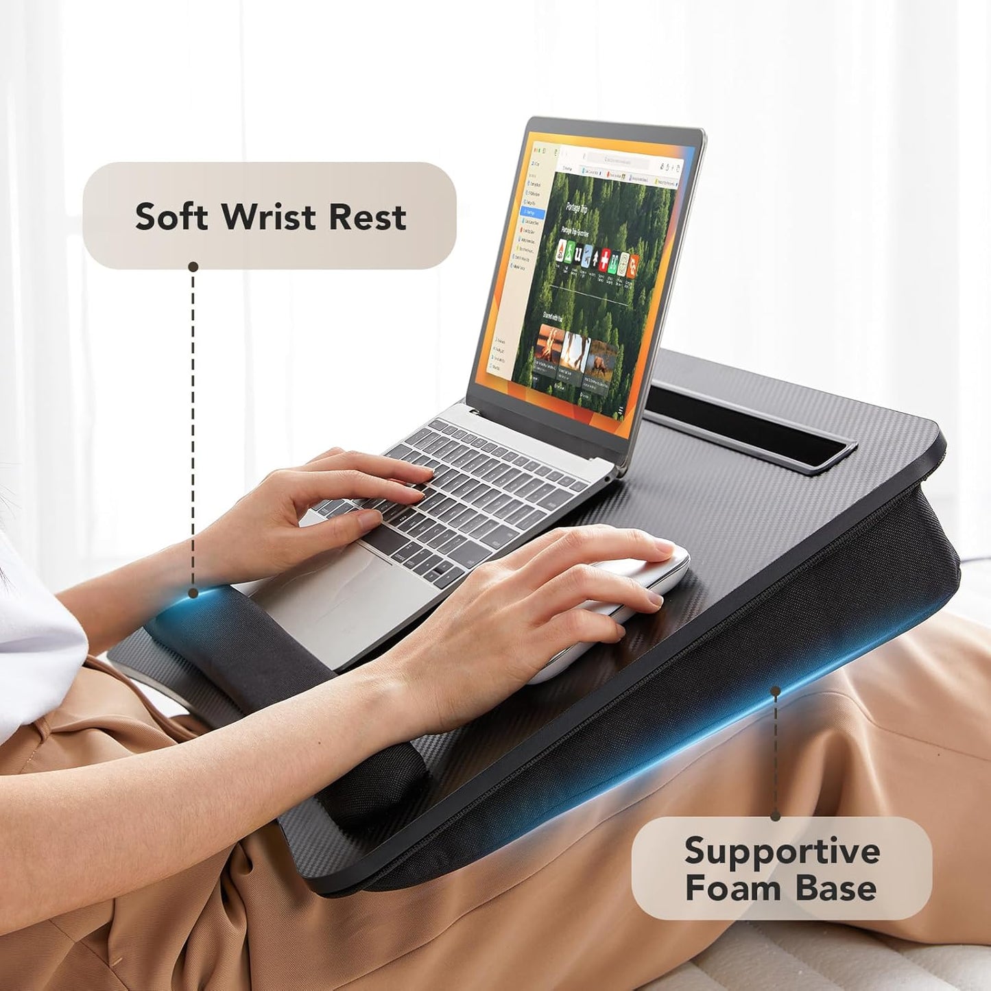 HUANUO Laptop Lap Desk - Portable Lap Desk with Pillow Cushion, Fits up to 15.6 inch Laptop, with Anti-Slip Strip & Storage Function for Home Office Students Use as Computer Laptop Stand, Book Tablet
