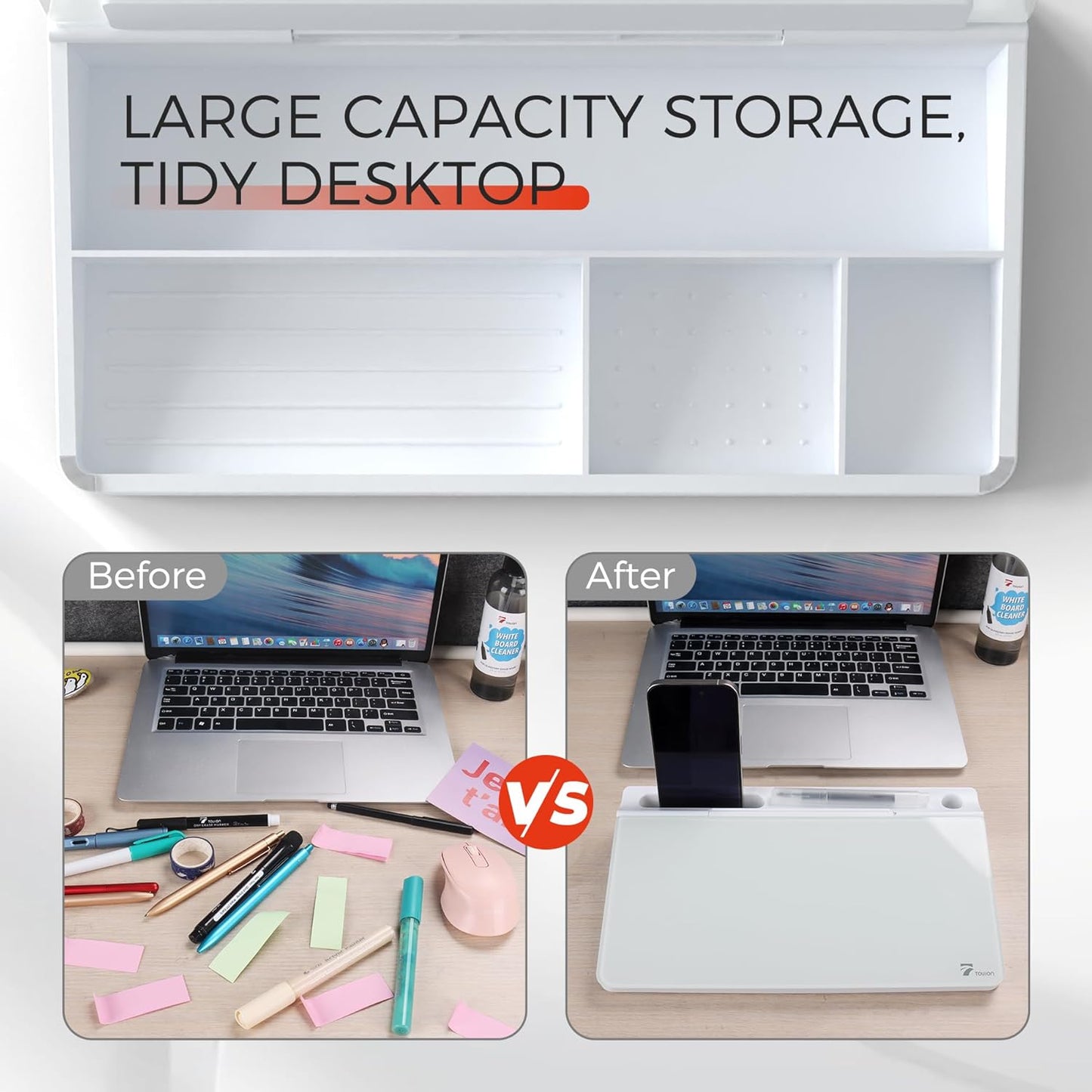 TOWON Small Compact Glass Desktop Whiteboard with Storage – 12 x 7 in Dry Erase Board for Desk, Home Office, School | Includes 5 Markers, Eraser & Holder | Space-Saving Organizer, Aesthetic Rose Gold
