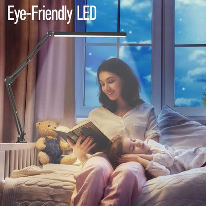 LED Desk Lamp, Manicure Table Lamp, 16" Lamp Head, Dimmable Eye-Caring Drafting Light with 3 Color Modes, 10 Brightness Levels & Adapter, Memory Function(White)