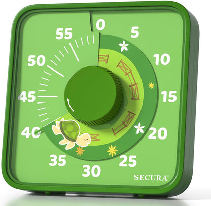 Secura 60-Minute Visual Countdown Timer, 7.5-Inch Oversize Classroom Visual Timer for Kids and Adults, Durable Mechanical Kitchen Timer Clock with Magnetic Backing (Blue)