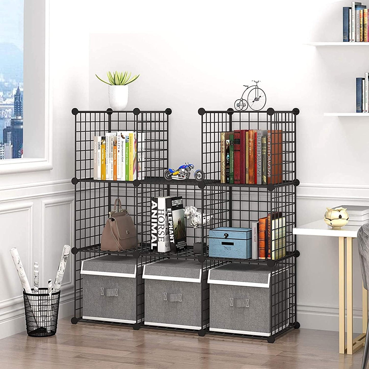 C&AHOME Wire Cube Storage, 6 - Cube Organizer Metal C Grids, Modular Shelves Units, Storage Bins Shelving, Closet Organizer, Ideal for Home, Office, Living Room, 36.6”L x 12.4”W x 36.6”H Black