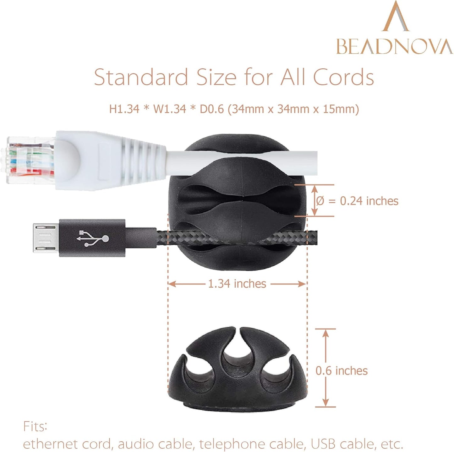 BEADNOVA Cord Organizer Cable Organizer Cable Clips Cord Holder for Desk Management Wire Holder Clips for Computer Desk (Black, 4 pcs)