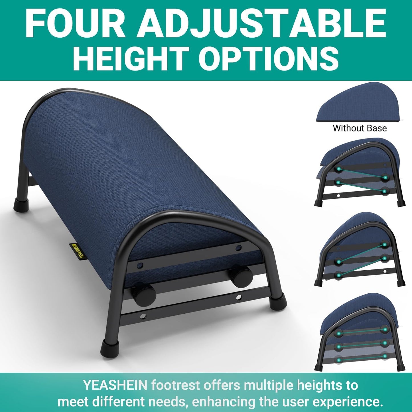 YEASHEIN Adjustable Foot Rest for Under Desk at Work, Ergonomic Foot Stools with 7 Positions, Elevated Cushion Under Desk Footrest with Metal Frame, Leg Rest Used for Home, Car, PC Gaming Accessories