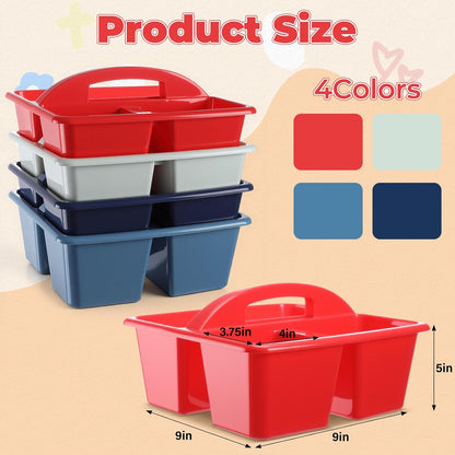 Kathfly 4 Pack Caddy Organizer with Handle, Stackable Organization Storage, Small Plastic Basket Classroom Caddy for Table Desk Office Pencil Kids Room Craft Art Teacher School Supplies (Blue Orange)