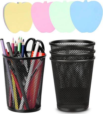 4 Packs Pen Holders, Mesh Pencil Holder Metal Pen Cup Black for Desk, Multifunctional Organizer for Office School Home Makeup Brush，Pencil Cup for Pen