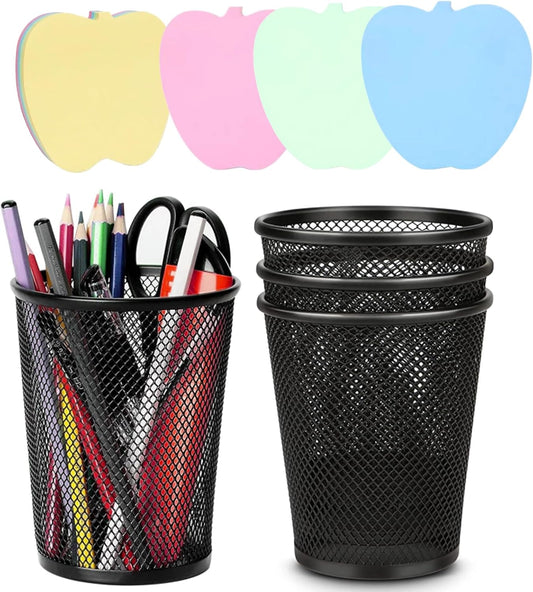 4 Packs Pen Holders, Mesh Pencil Holder Metal Pen Cup Black for Desk, Multifunctional Organizer for Office School Home Makeup Brush，Pencil Cup for Pen